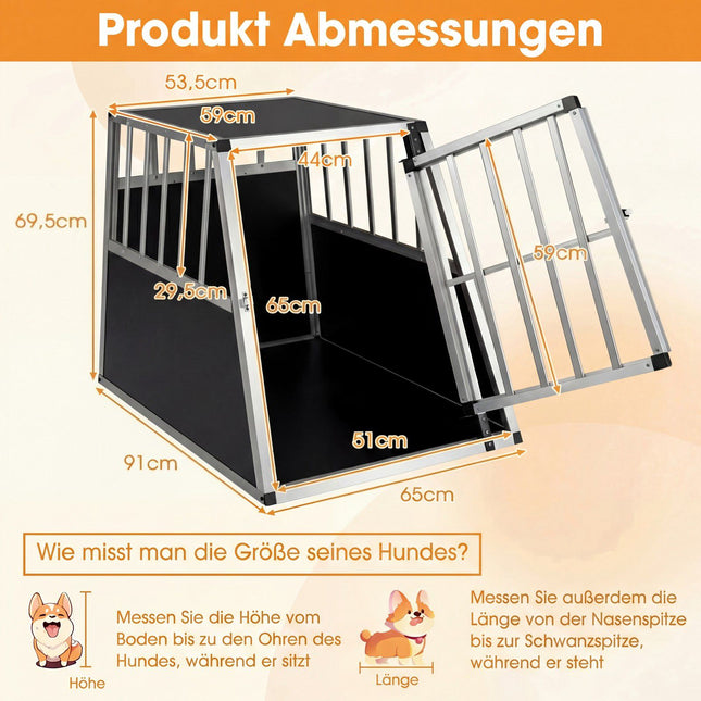 Dog Transport Box with Lockable Door & Divider, 91x65x69.5 cm