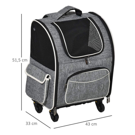 Pet Carrier Backpack & Trolley - Grey, 43x33x51.5 cm