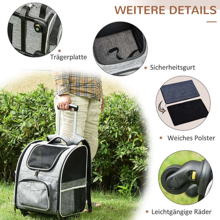 Pet Carrier Backpack & Trolley - Grey, 43x33x51.5 cm