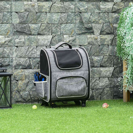 Pet Carrier Backpack & Trolley - Grey, 43x33x51.5 cm