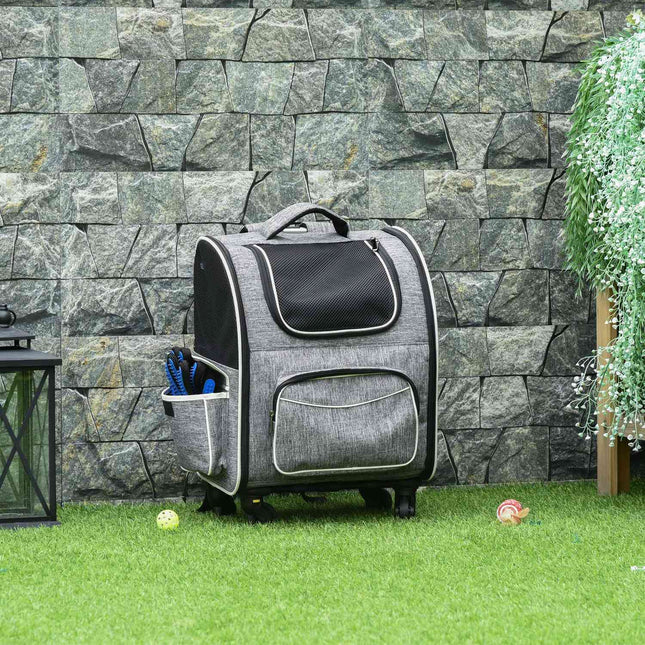Pet Carrier Backpack & Trolley - Grey, 43x33x51.5 cm