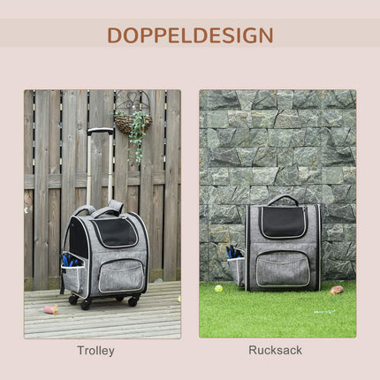 Pet Carrier Backpack & Trolley - Grey, 43x33x51.5 cm