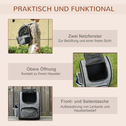 Pet Carrier Backpack & Trolley - Grey, 43x33x51.5 cm