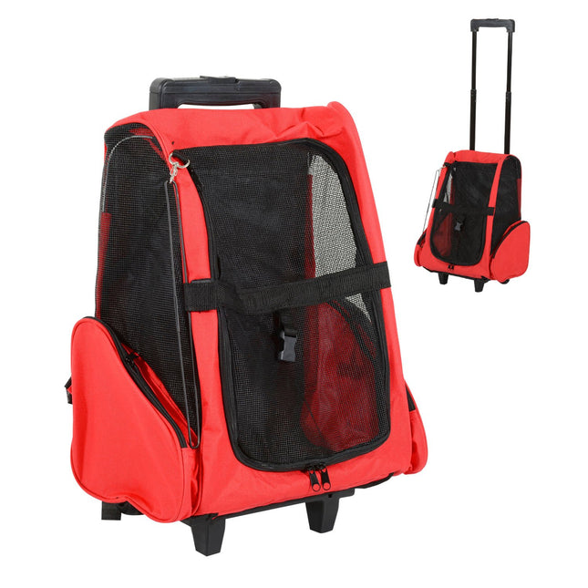 Pet Carrier Trolley Bag, Breathable, Red, 42x25x55 cm