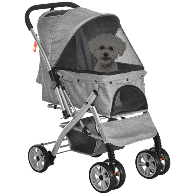 Collapsible dog carriage with mesh window and storage basket