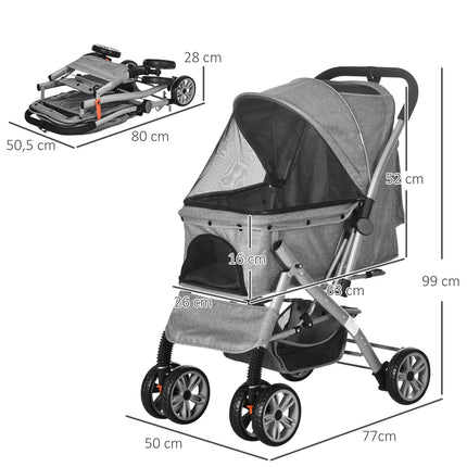 Collapsible dog carriage with mesh window and storage basket