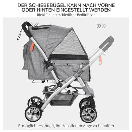 Collapsible dog carriage with mesh window and storage basket