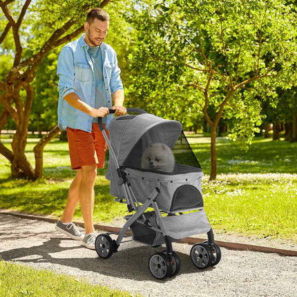 Collapsible dog carriage with mesh window and storage basket