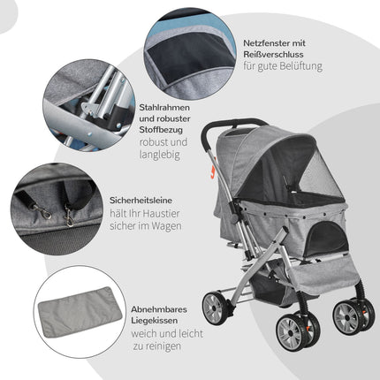 Collapsible dog carriage with mesh window and storage basket