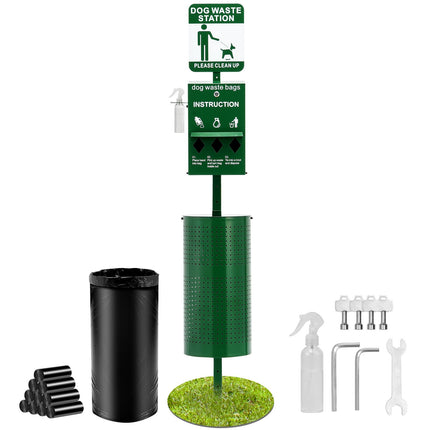 Hondenpoepstation, afvalbak van 45 liter, 600 zakjes, spoelfles