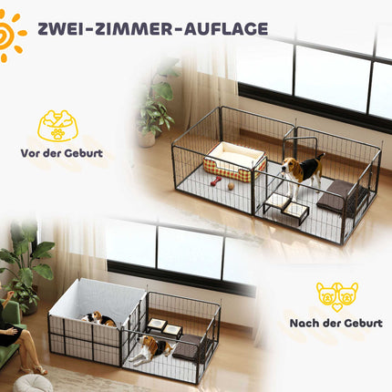 Dog Whelping Box, 7 Panels, Steel Frame, Oxford Fabric
