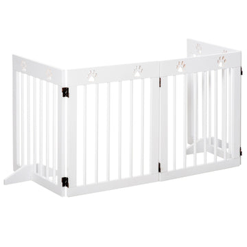 Folding wooden dog gate, 4 parts, 204x61cm, White