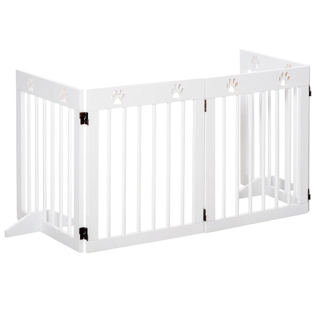 Folding wooden dog gate, 4 parts, 204x61cm, White