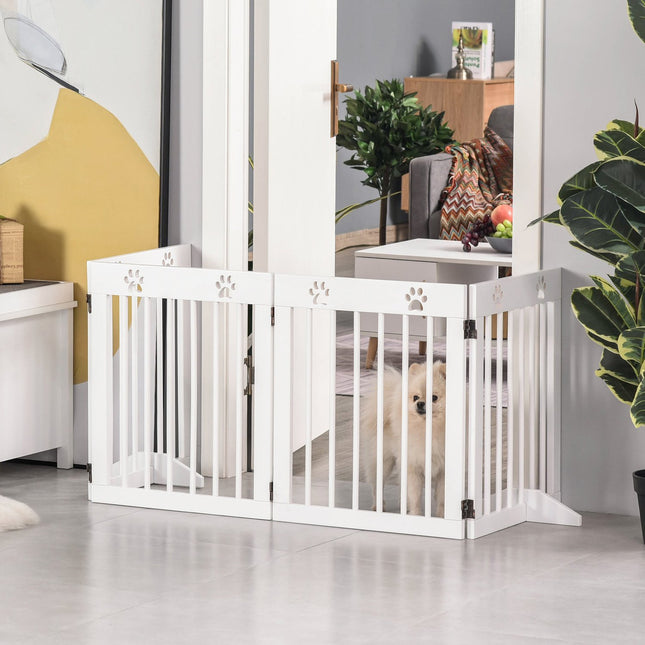 Folding wooden dog gate, 4 parts, 204x61cm, White