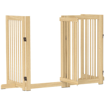 Folding wooden dog gate, 220x91cm, freestanding with door