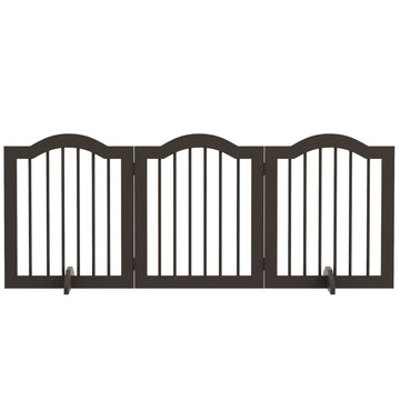 Folding dog gate, coffee brown, 3-panel with feet