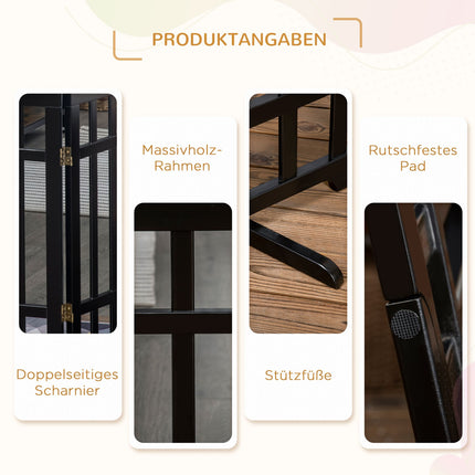Folding wooden dog gate with rubber feet, 181x35x76 cm