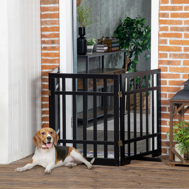 Folding wooden dog gate with rubber feet, 181x35x76 cm