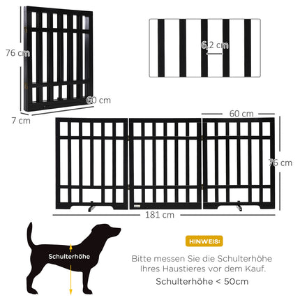 Folding wooden dog gate with rubber feet, 181x35x76 cm