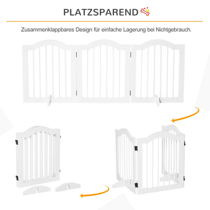 Dog Gate Barrier, Stable 3-Panel MDF, Foldable, White