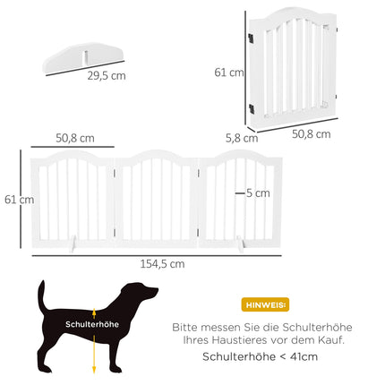 Dog Gate Barrier, Stable 3-Panel MDF, Foldable, White