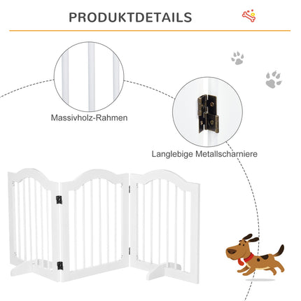 Dog Gate Barrier, Stable 3-Panel MDF, Foldable, White