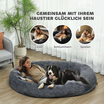 Plush non-slip dog and cat bed with washable cover, dark grey