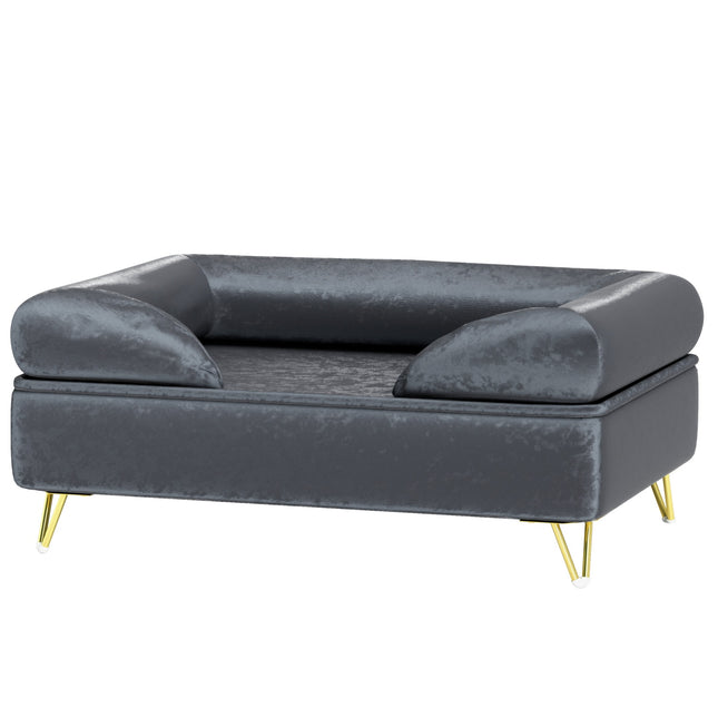 Velvet dog sofa, Grey, foldable, 76x53.5x34cm