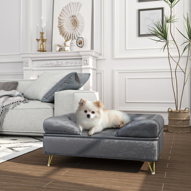 Velvet dog sofa, Grey, foldable, 76x53.5x34cm