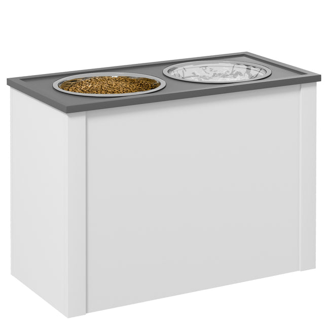 Dog food station with storage & 2L bowls - White