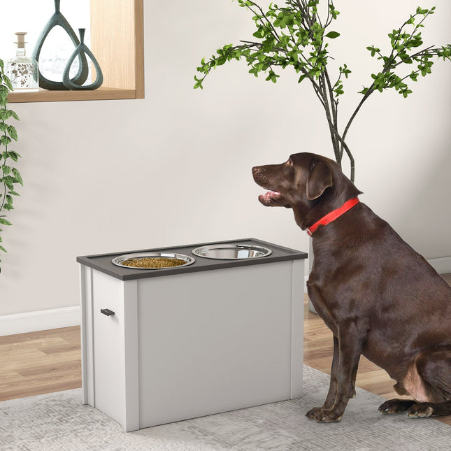 Dog food station with storage & 2L bowls - White