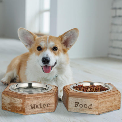 Dog bowl set with wooden holder