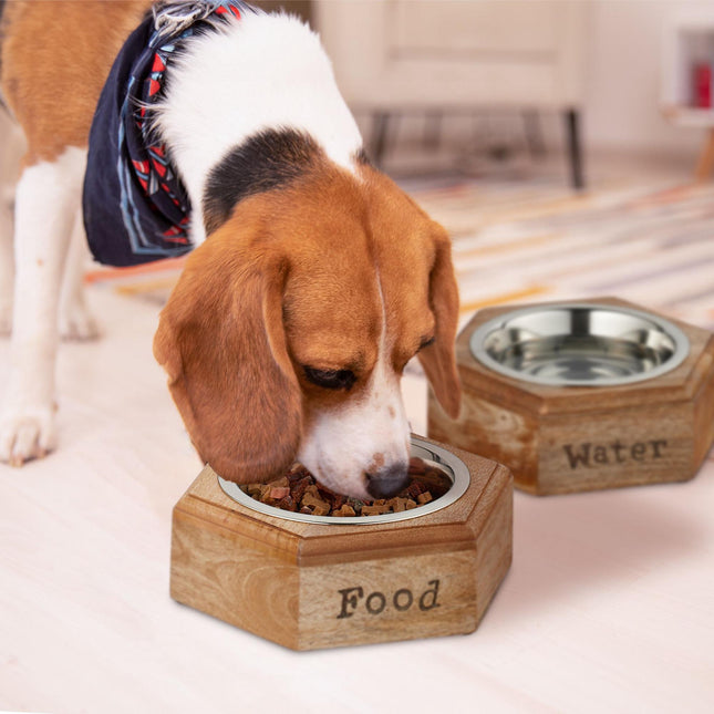Dog bowl set with wooden holder