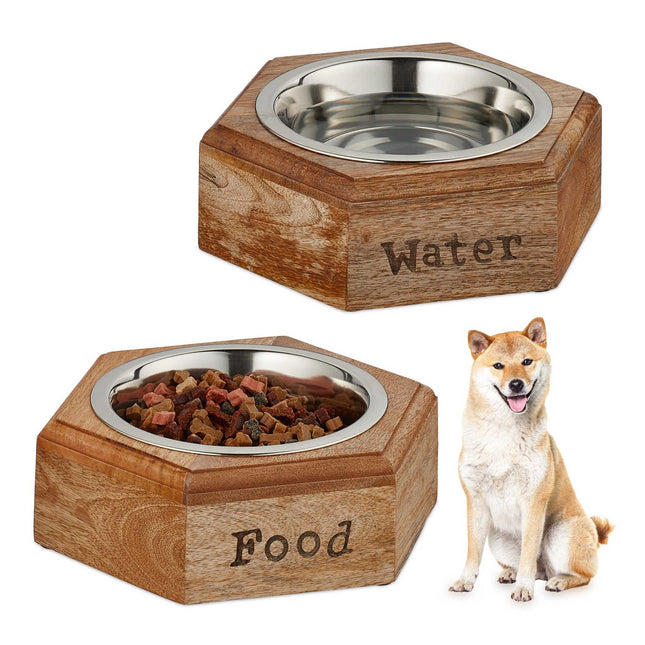 Dog bowl set with wooden holder