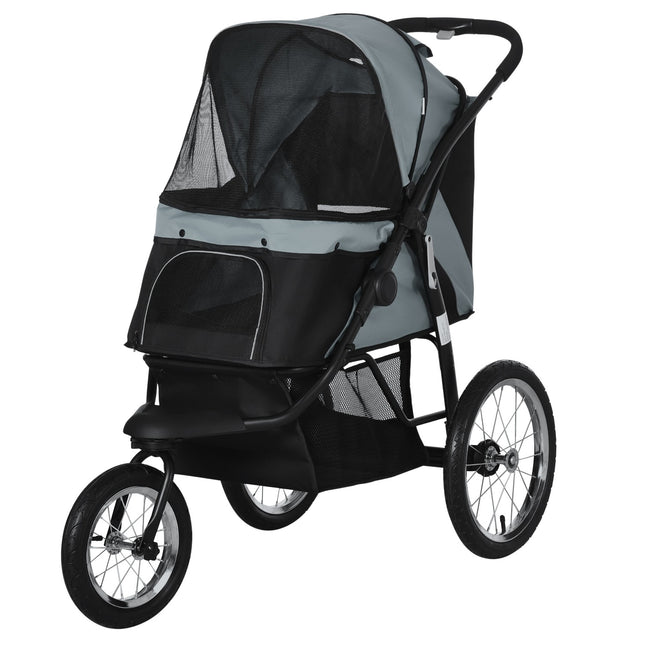 Collapsible pet stroller with reflectors, mesh and sun protection