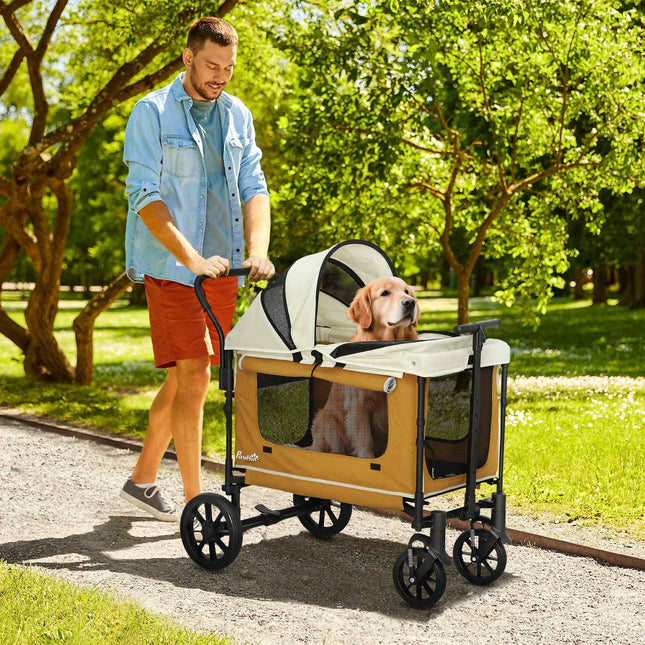 Dog buggy foldable for dogs & cats up to 30 kg 110 x 65 x 102 cm brown