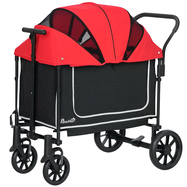 Dog buggy foldable for dogs & cats up to 30 kg 110 x 65 x 102 cm red