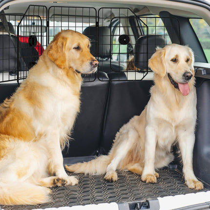 Adjustable dog guard in black steel for car trunks