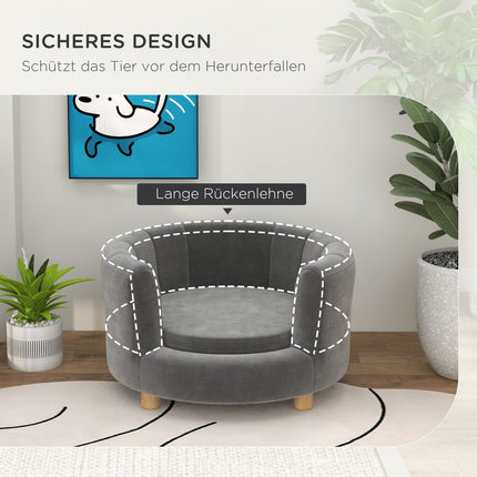 Washable gray dog sofa with backrest and wooden legs