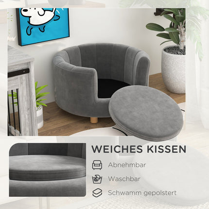 Washable gray dog sofa with backrest and wooden legs