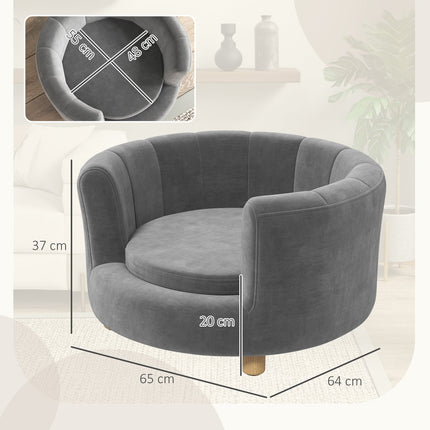 Washable gray dog sofa with backrest and wooden legs