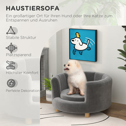 Washable gray dog sofa with backrest and wooden legs