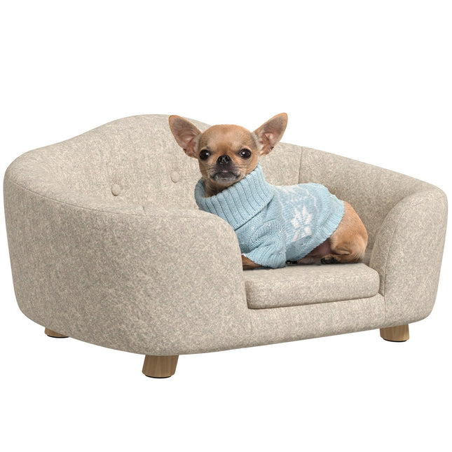Plush dog sofa with cushion, pine frame, cream white