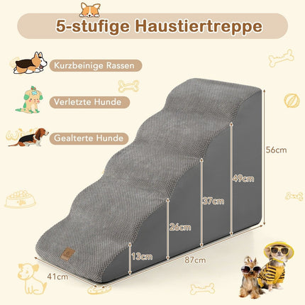 Dog stairs 5 steps non-slip dog steps made of gray foam