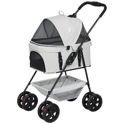Collapsible 3-in-1 pet stroller with 360° wheels, light grey