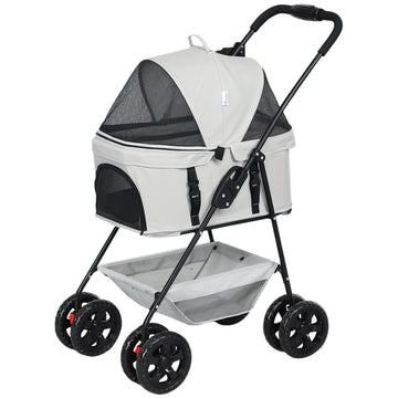 Collapsible 3-in-1 pet stroller with 360° wheels, light grey