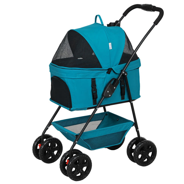 Collapsible 3-in-1 dog and cat stroller with drink holder