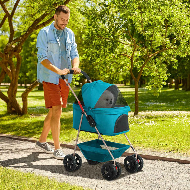 Collapsible 3-in-1 dog and cat stroller with drink holder