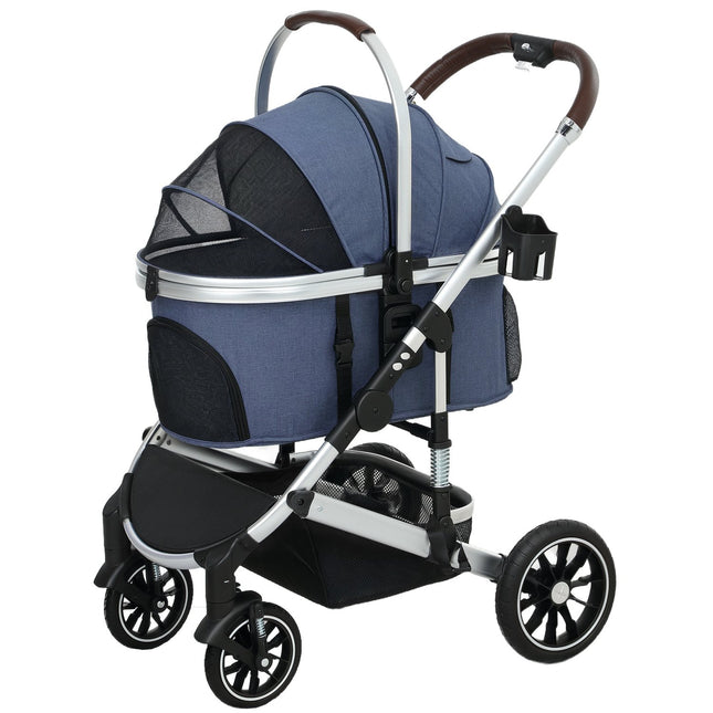 Collapsible 3-in-1 pet stroller, 10 kg capacity, blue