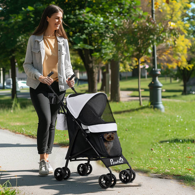 Collapsible pet carriage with mesh window and storage